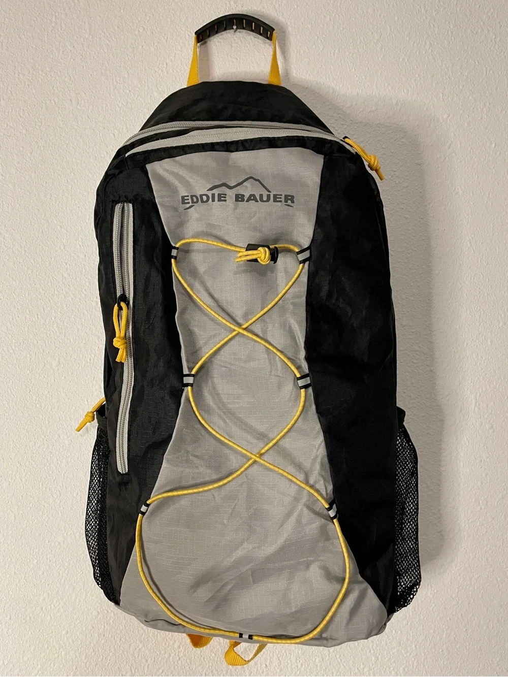 New Eddie Bauer Black and Gray Backpack with Yellow Accents